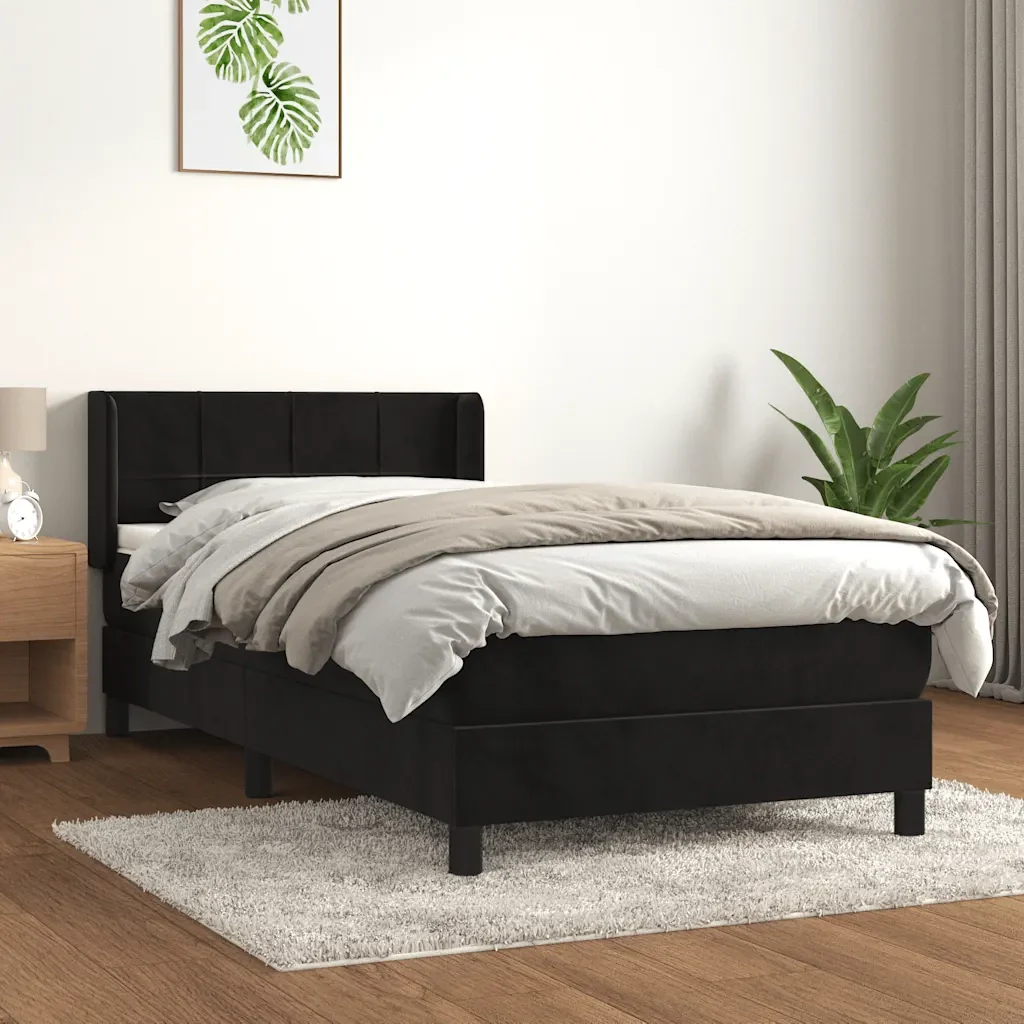 Letto singolo | Letto per adulti | Giroletto a Molle con Materasso Nero 80x200 cm in Velluto - Image 2