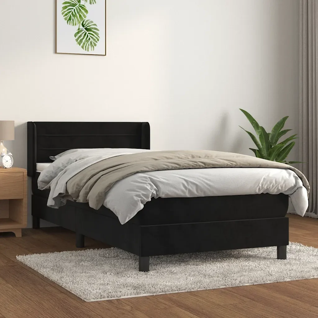 Letto singolo | Letto per adulti | Giroletto a Molle con Materasso Nero 80x200 cm in Velluto - Image 2