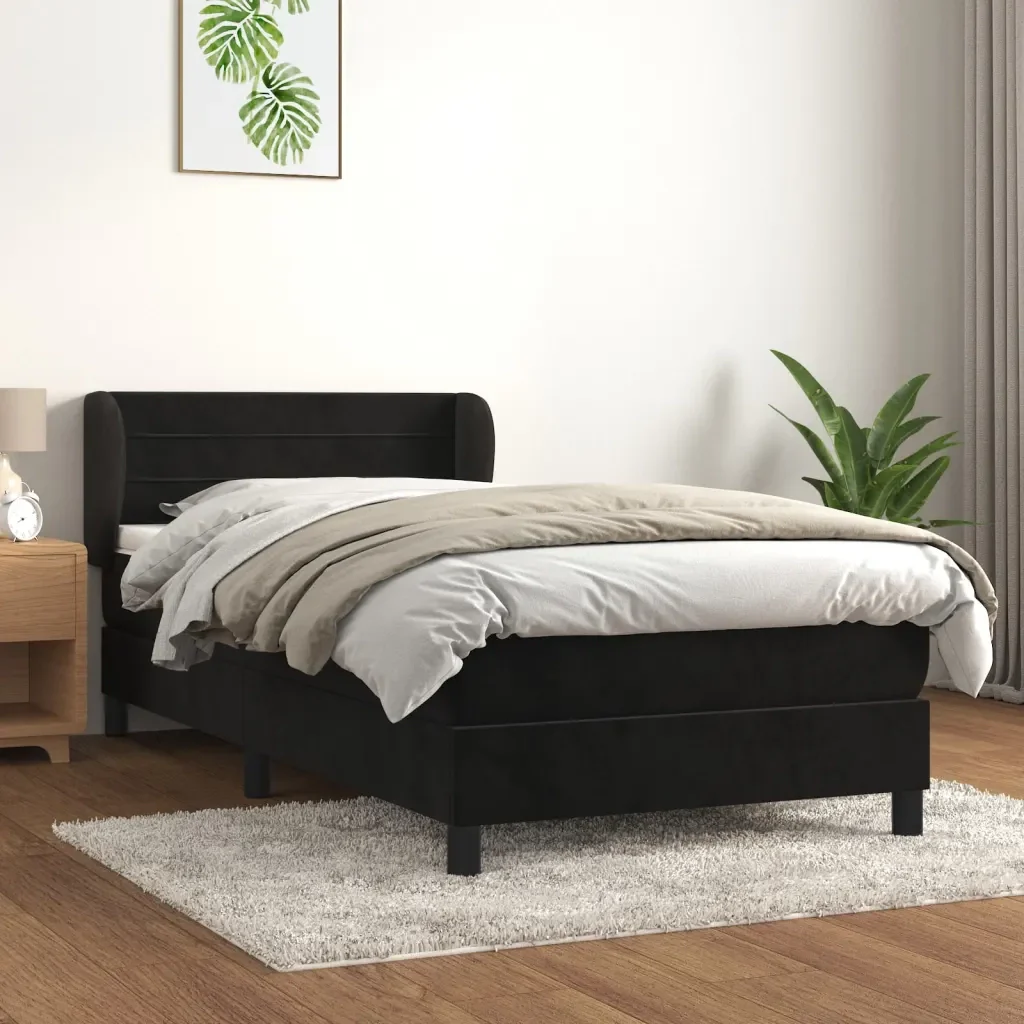 Letto singolo | Letto per adulti | Giroletto a Molle con Materasso Nero 80x200 cm in Velluto - Image 2