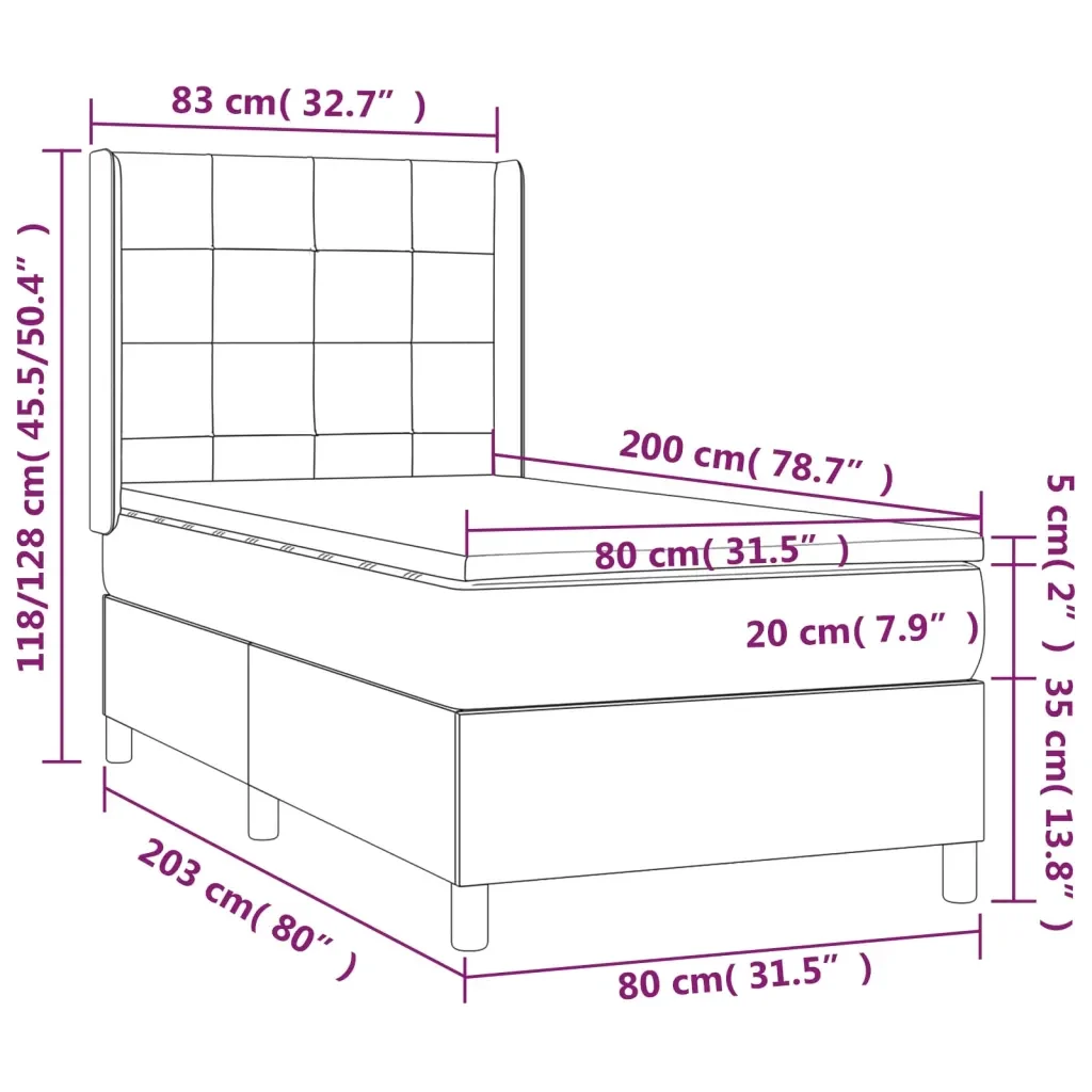 Letto singolo | Letto per adulti | Giroletto a Molle con Materasso Nero 80x200 cm in Velluto - Image 7
