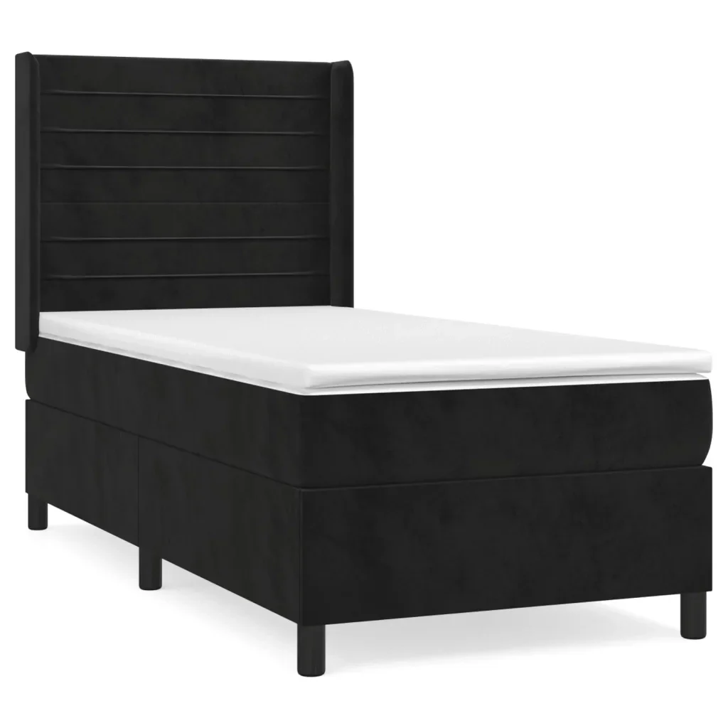 Letto singolo | Letto per adulti | Giroletto a Molle con Materasso Nero 80x200 cm in Velluto