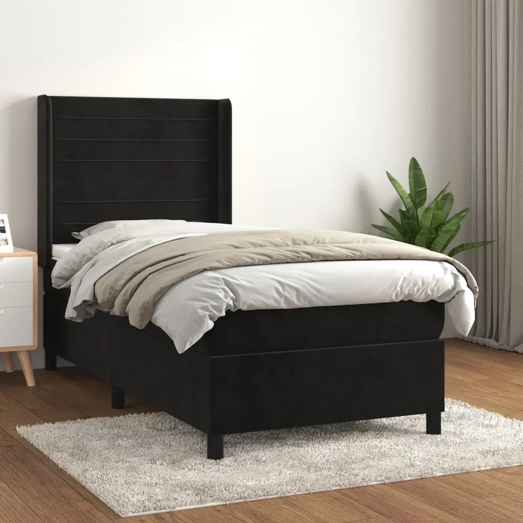 Letto singolo | Letto per adulti | Giroletto a Molle con Materasso Nero 80x200 cm in Velluto - Image 2