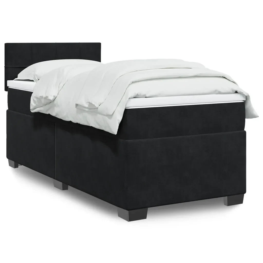 Letto singolo | Letto per adulti | Giroletto a Molle con Materasso Nero 80x200 cm in Velluto - Image 2