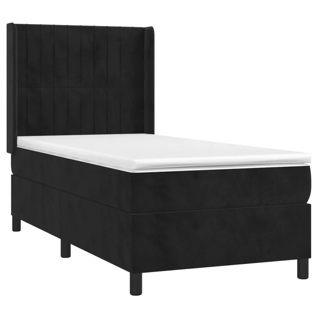Letto singolo | Letto per adulti | Giroletto a Molle con Materasso Nero 80x200 cm in Velluto - Image 3