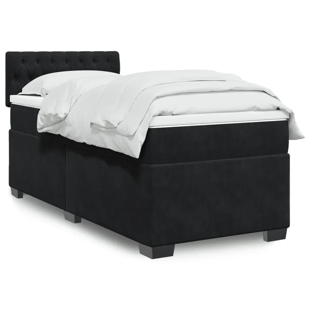 Letto singolo | Letto per adulti | Giroletto a Molle con Materasso Nero 80x200 cm in Velluto - Image 2