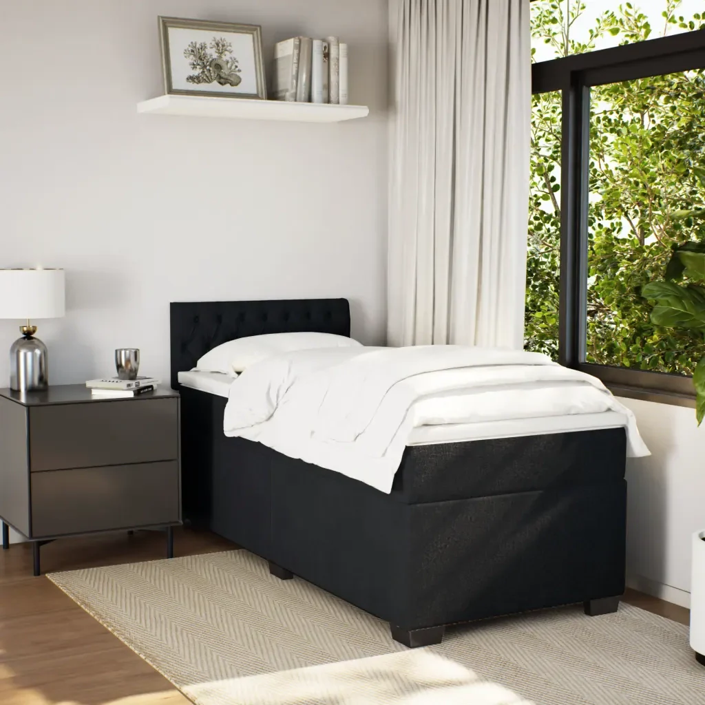 Letto singolo | Letto per adulti | Giroletto a Molle con Materasso Nero 80x200 cm in Velluto - Image 4