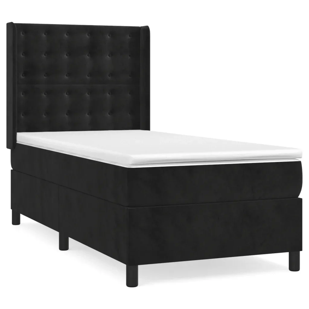 Letto singolo | Letto per adulti | Giroletto a Molle con Materasso Nero 80x200 cm in Velluto