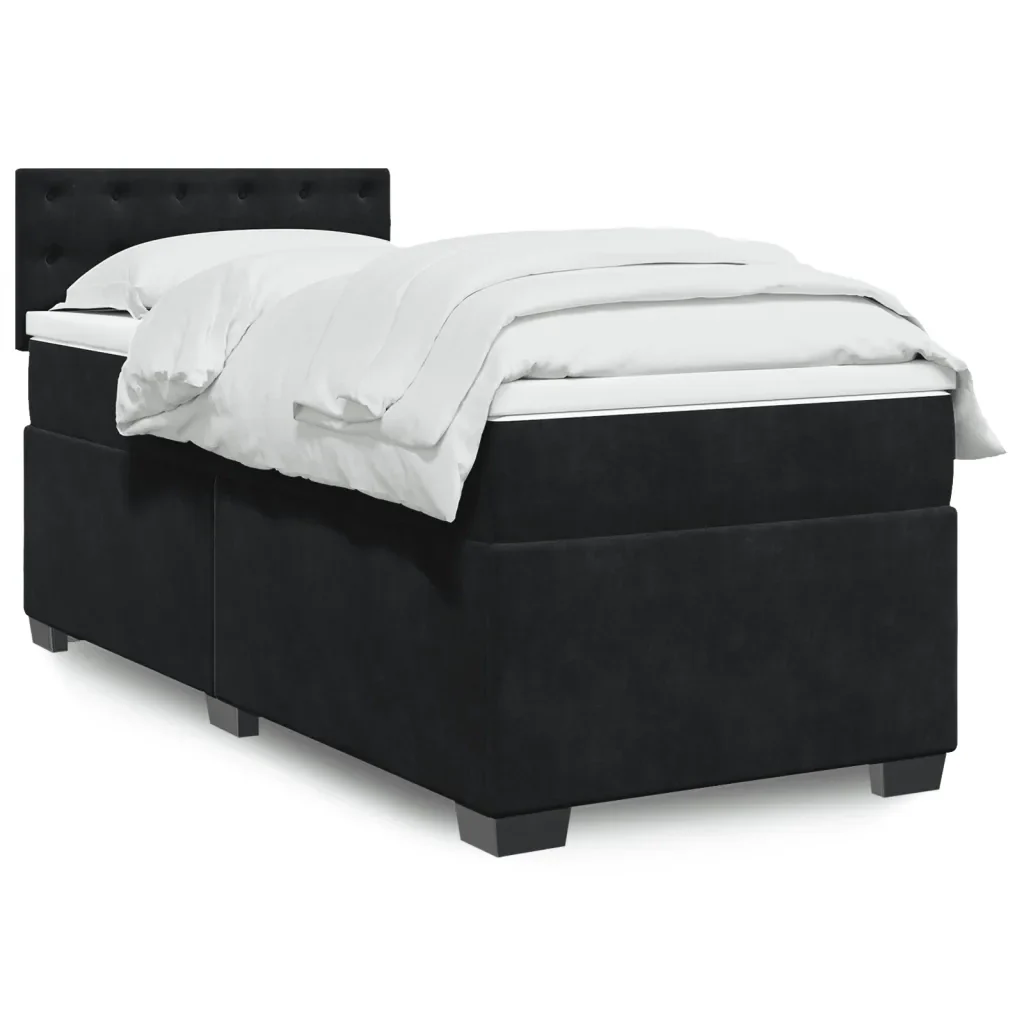 Letto singolo | Letto per adulti | Giroletto a Molle con Materasso Nero 80x200 cm in Velluto - Image 2