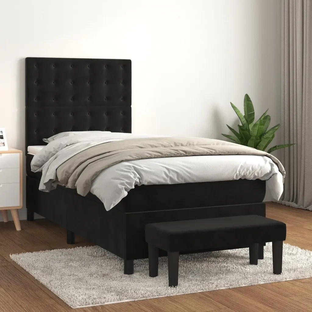 Letto singolo | Letto per adulti | Giroletto a Molle con Materasso Nero 80x200 cm in Velluto - Image 2