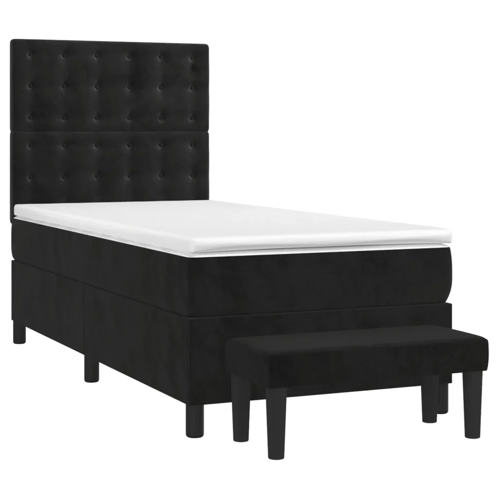 Letto singolo | Letto per adulti | Giroletto a Molle con Materasso Nero 80x200 cm in Velluto - Image 4