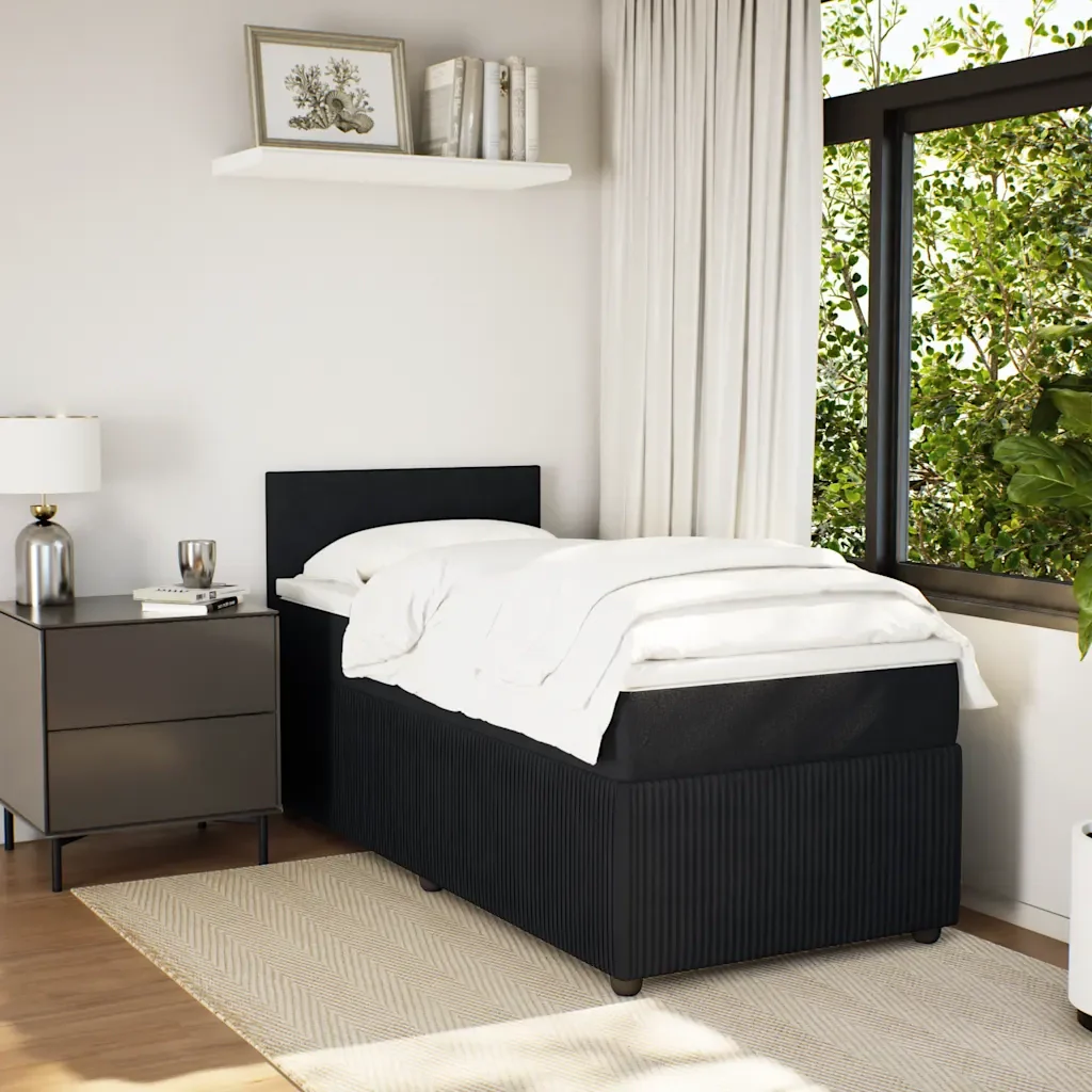 Letto singolo | Letto per adulti | Giroletto a Molle con Materasso Nero 80x200 cm in Velluto - Image 4