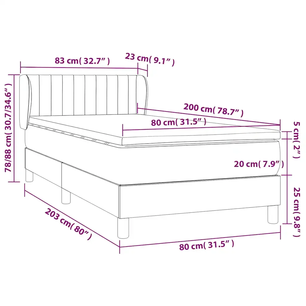 Letto singolo | Letto per adulti | Giroletto a Molle con Materasso Nero 80x200 cm in Velluto - Image 7