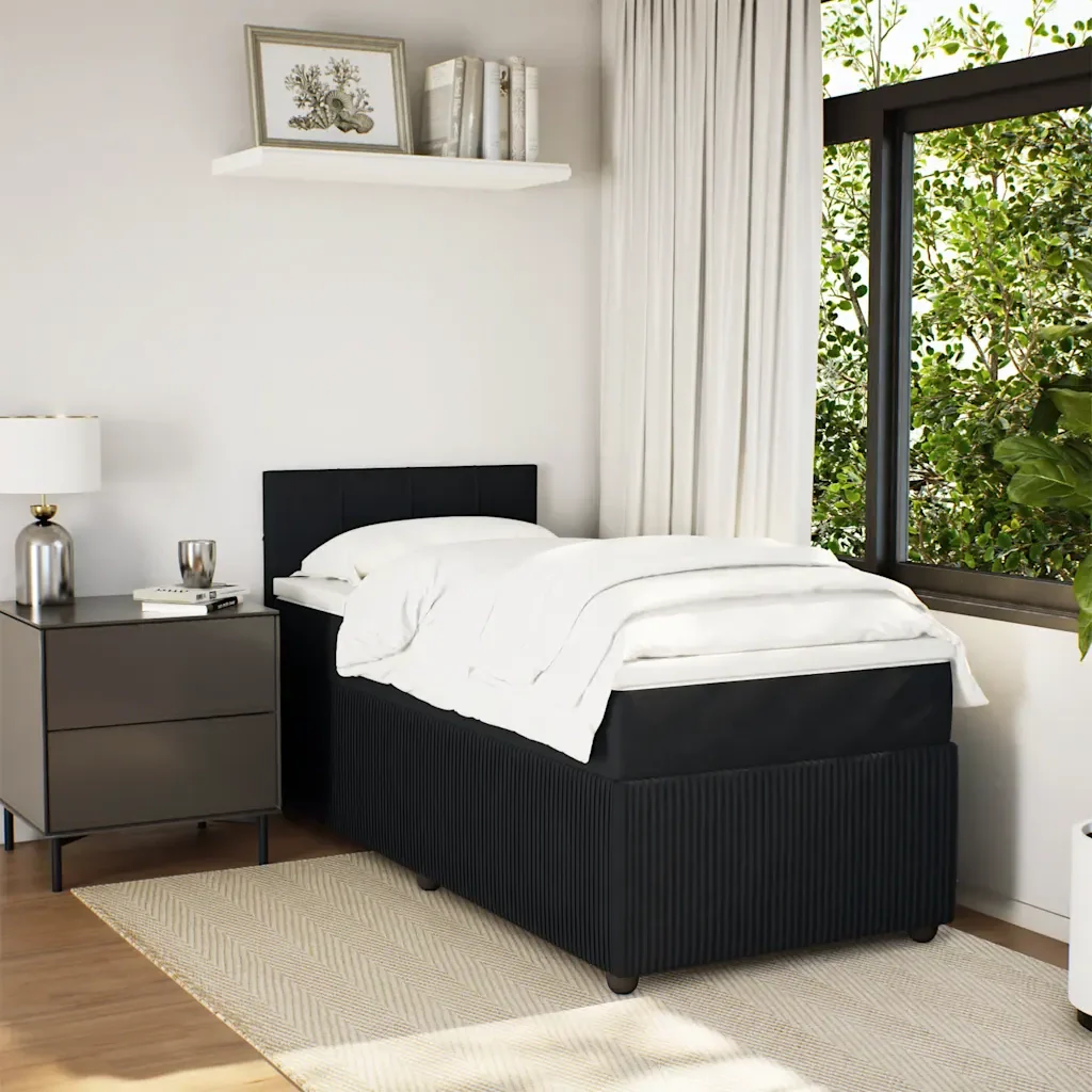 Letto singolo | Letto per adulti | Giroletto a Molle con Materasso Nero 80x200 cm in Velluto - Image 4