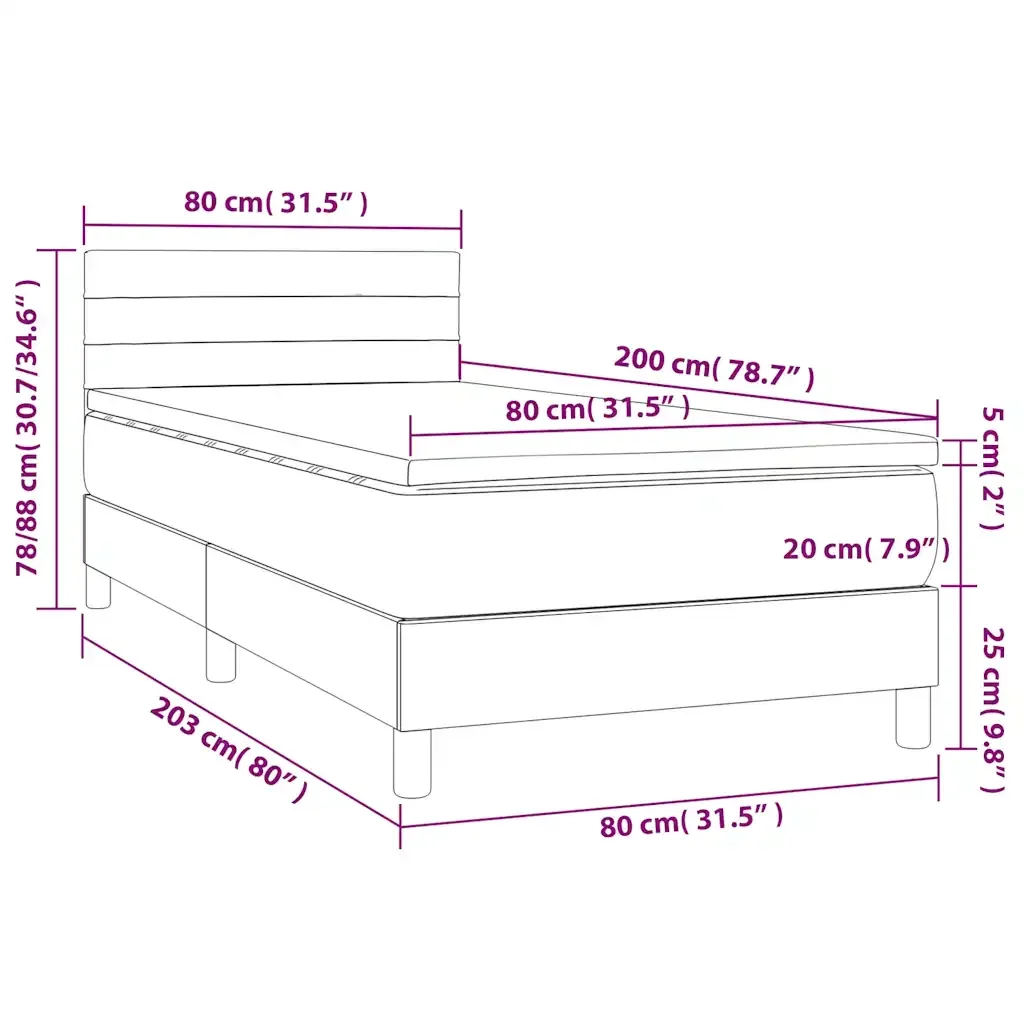 Letto singolo | Letto per adulti | Giroletto a Molle con Materasso Nero 80x200 cm in Velluto - Image 7
