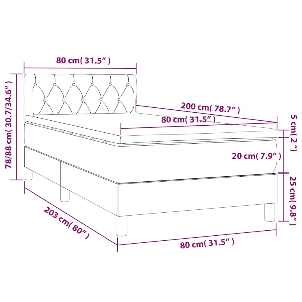 Letto singolo | Letto per adulti | Giroletto a Molle con Materasso Nero 80x200 cm in Velluto - Image 7