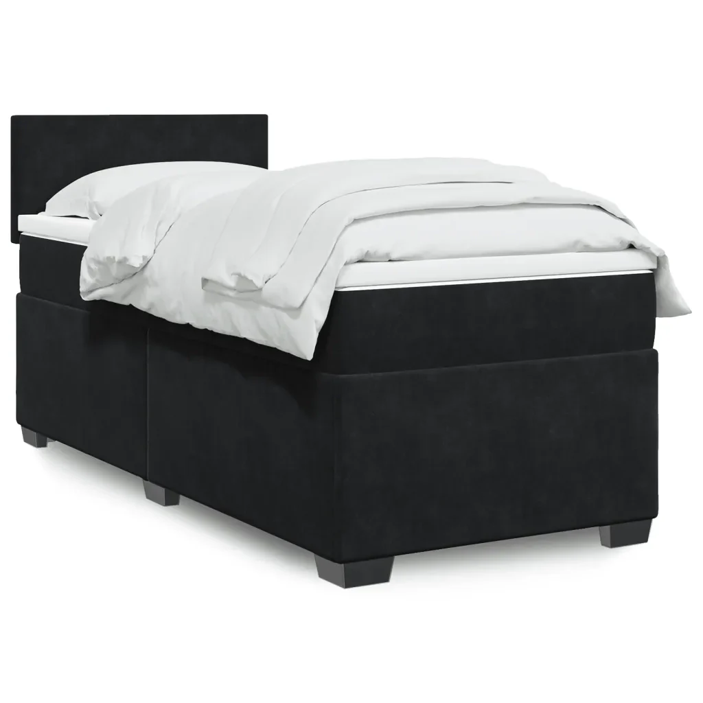 Letto singolo | Letto per adulti | Giroletto a Molle con Materasso Nero 80x200 cm in Velluto - Image 2