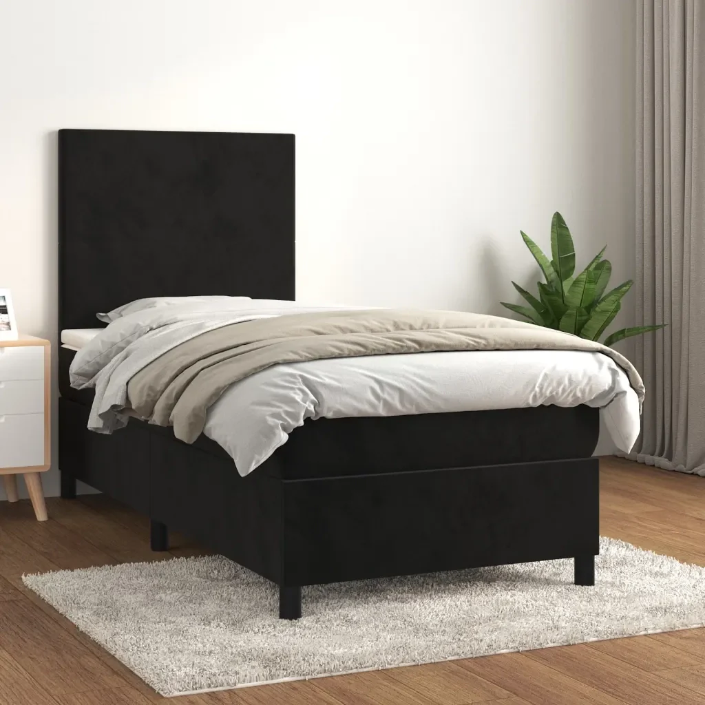Letto singolo | Letto per adulti | Giroletto a Molle con Materasso Nero 80x200 cm in Velluto - Image 2