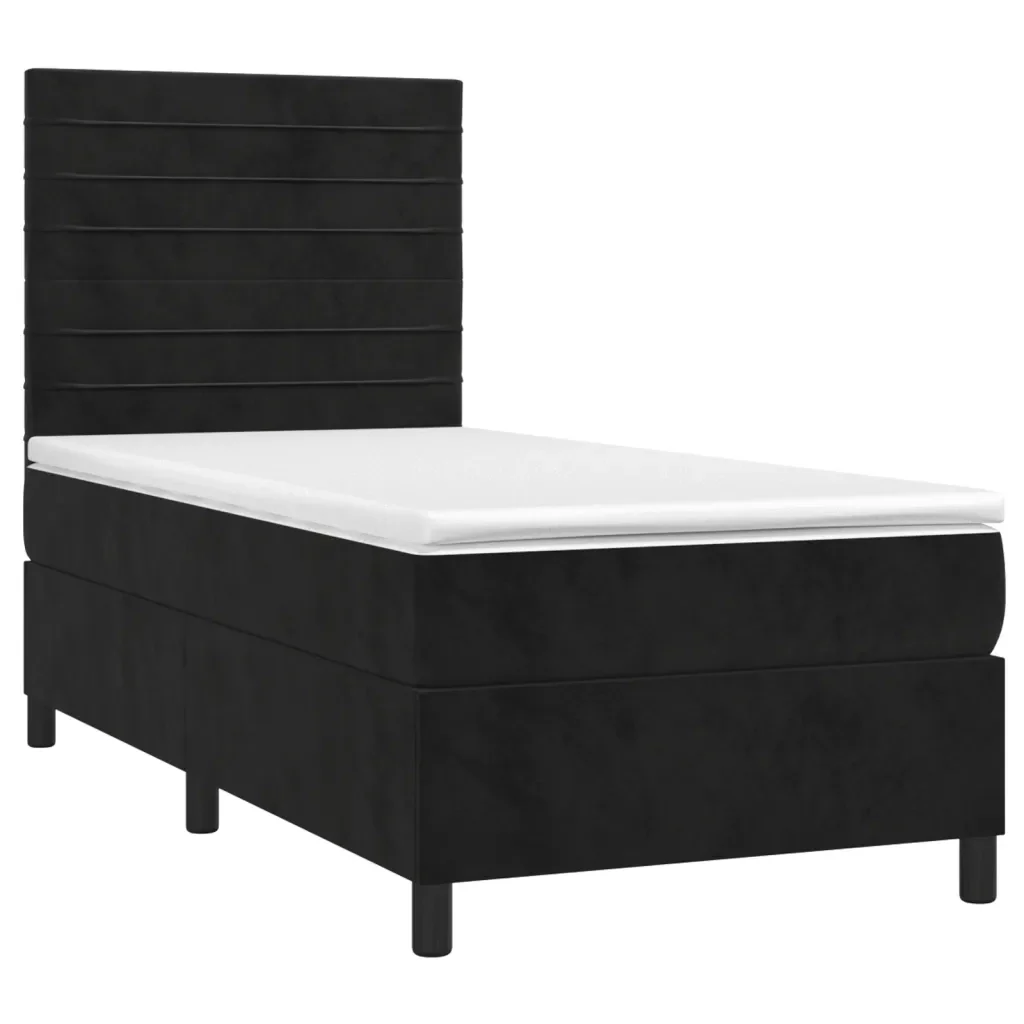 Letto singolo | Letto per adulti | Giroletto a Molle con Materasso Nero 80x200 cm in Velluto - Image 3
