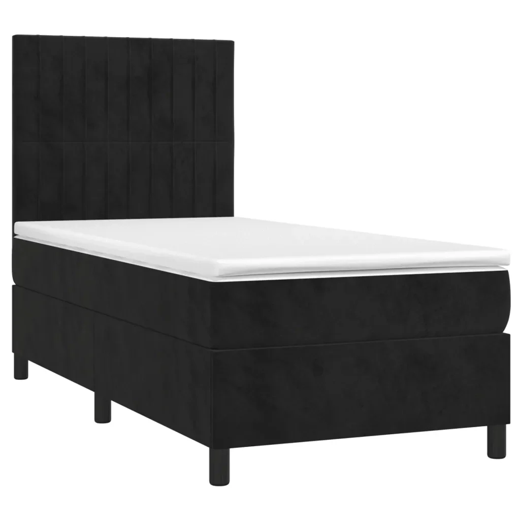 Letto singolo | Letto per adulti | Giroletto a Molle con Materasso Nero 80x200 cm in Velluto - Image 3