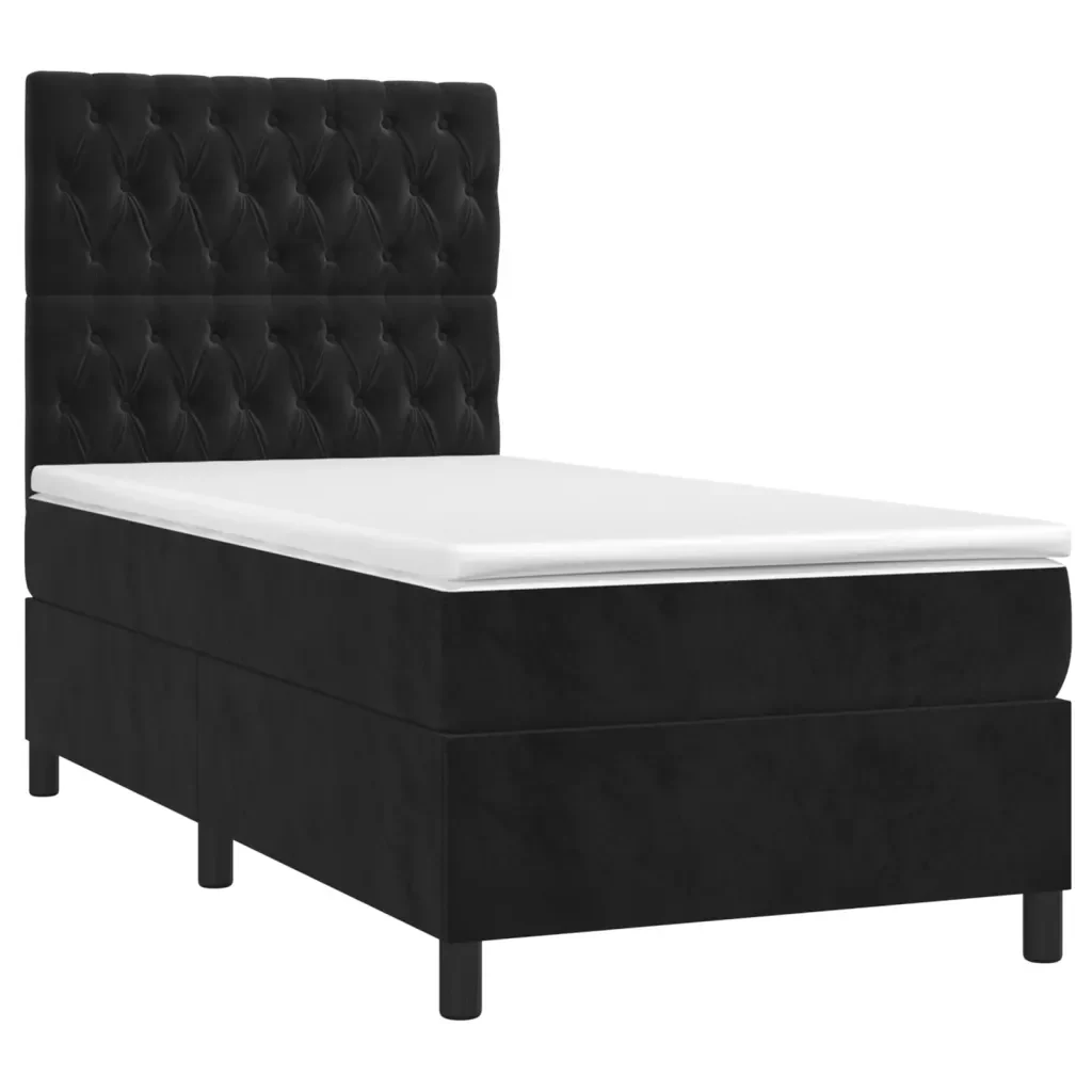 Letto singolo | Letto per adulti | Giroletto a Molle con Materasso Nero 80x200 cm in Velluto - Image 4