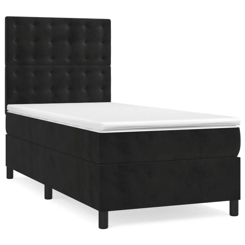 Letto singolo | Letto per adulti | Giroletto a Molle con Materasso Nero 80x200 cm in Velluto