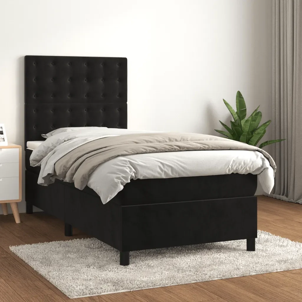 Letto singolo | Letto per adulti | Giroletto a Molle con Materasso Nero 80x200 cm in Velluto - Image 2