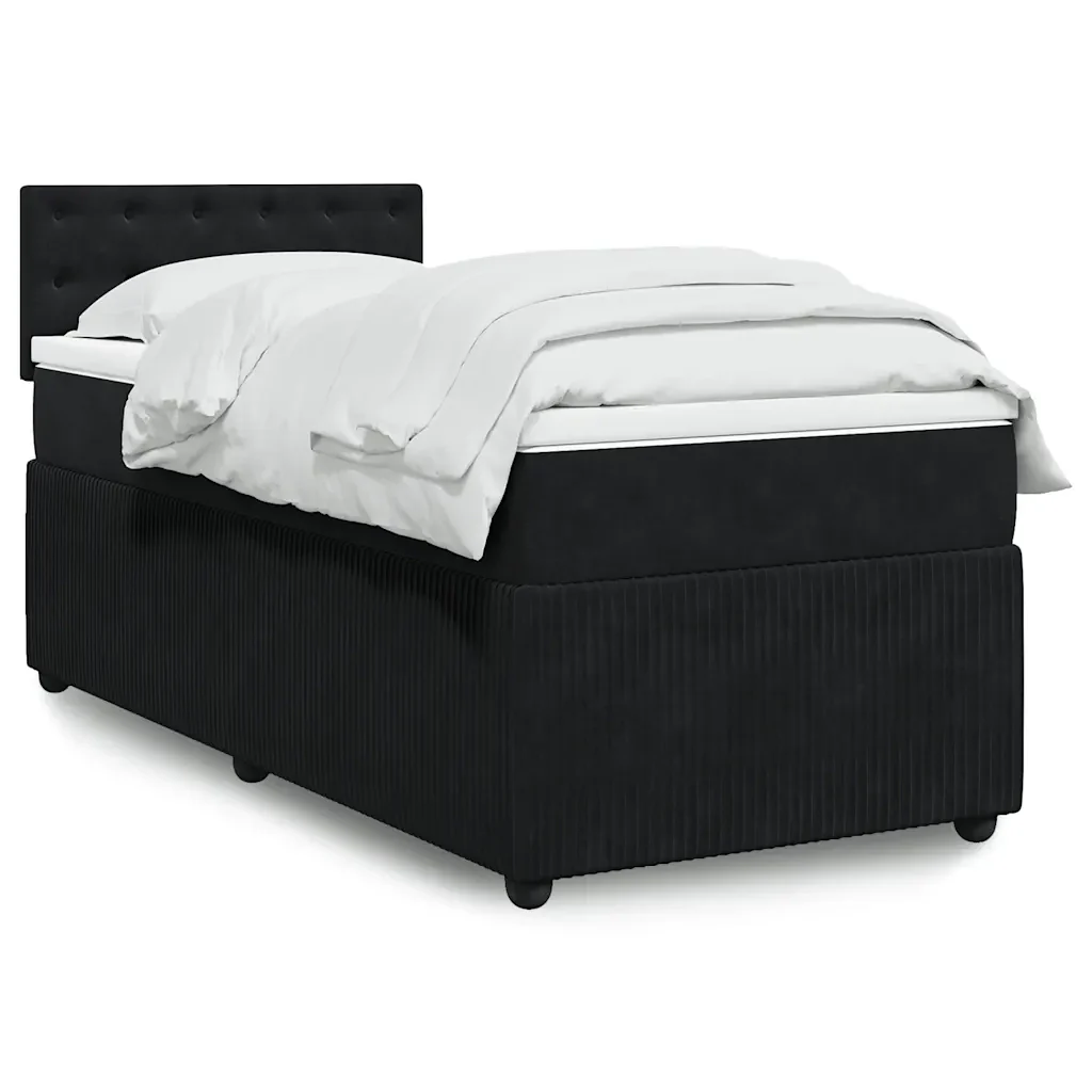Letto singolo | Letto per adulti | Giroletto a Molle con Materasso Nero 80x200 cm in Velluto - Image 2