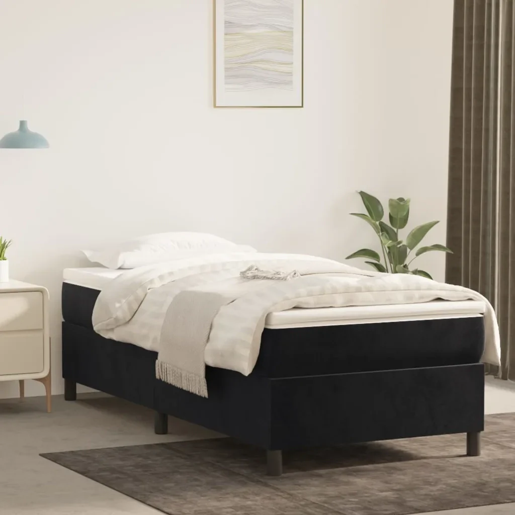 Letto singolo | Letto per adulti | Giroletto a Molle con Materasso Nero 80x200 cm in Velluto - Image 2