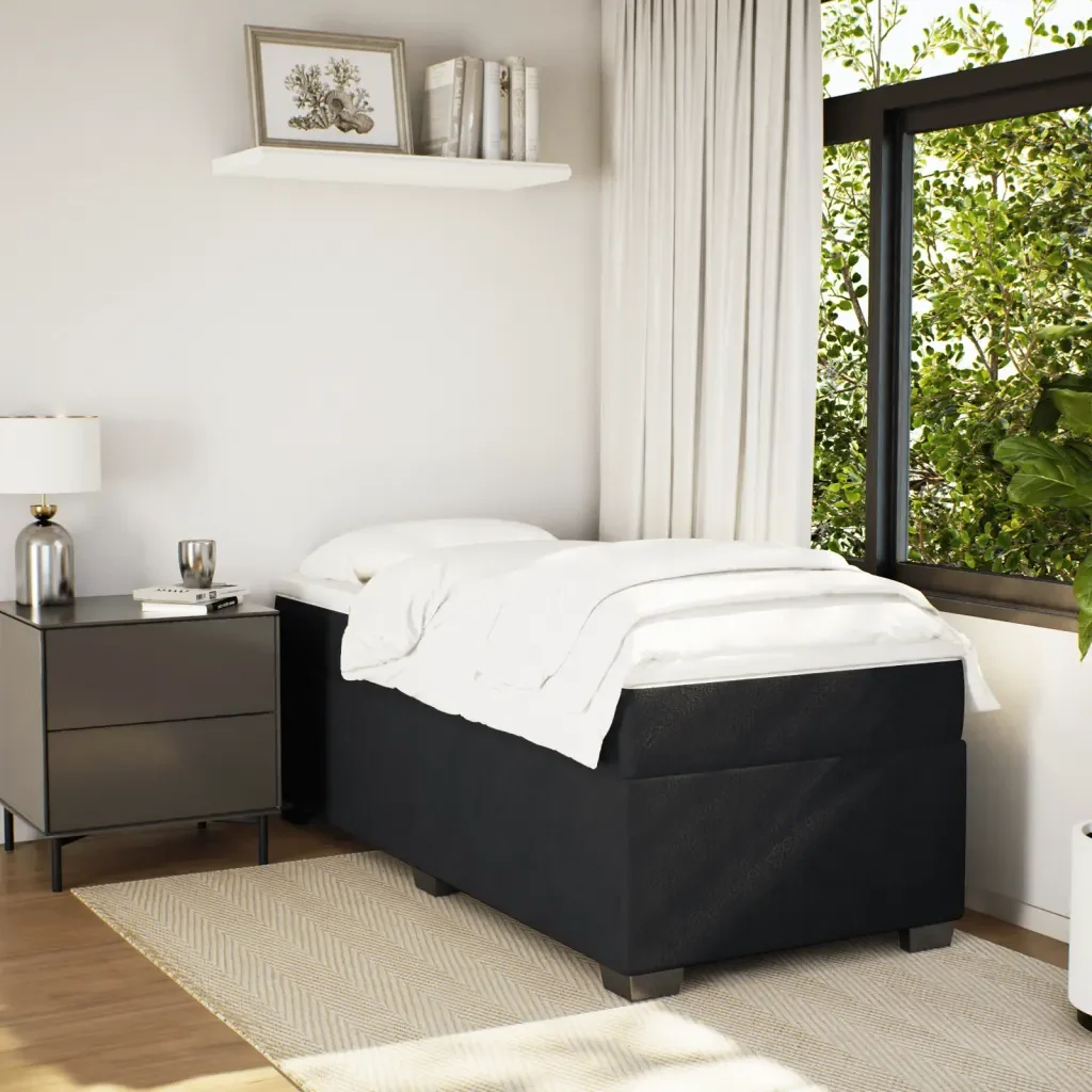 Letto singolo | Letto per adulti | Giroletto a Molle con Materasso Nero 80x200 cm in Velluto - Image 4