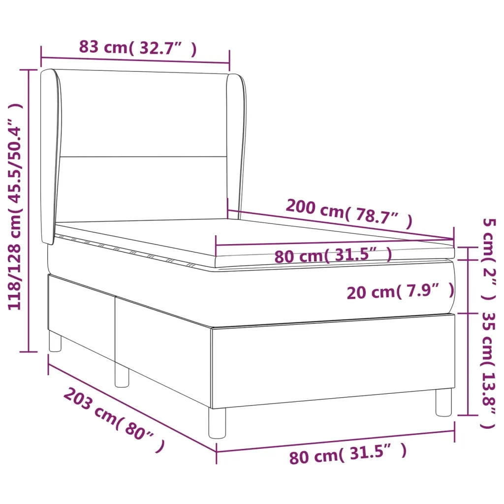 Letto singolo | Letto per adulti | Giroletto a Molle con Materasso Nero 80x200 cm in Velluto - Image 7