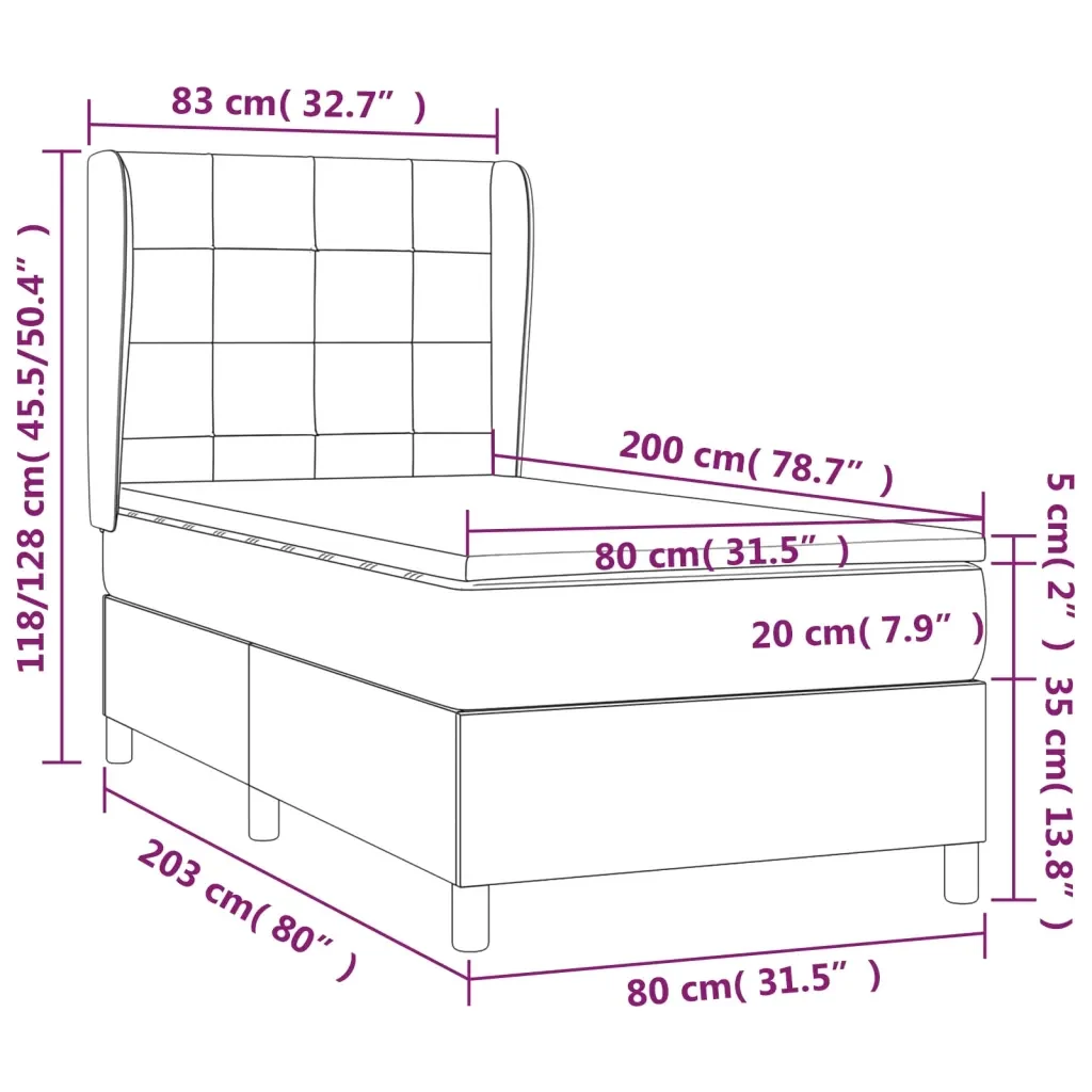Letto singolo | Letto per adulti | Giroletto a Molle con Materasso Nero 80x200 cm in Velluto - Image 7
