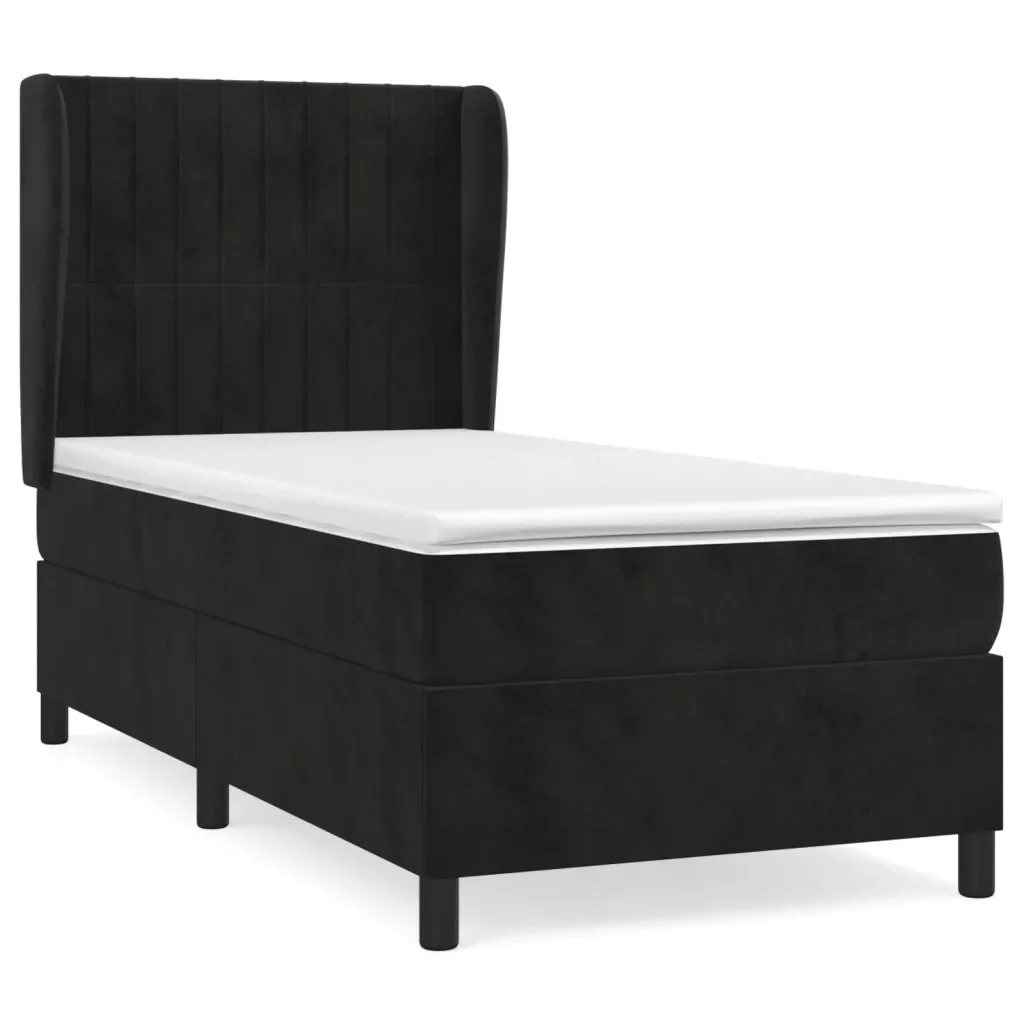 Letto singolo | Letto per adulti | Giroletto a Molle con Materasso Nero 80x200 cm in Velluto