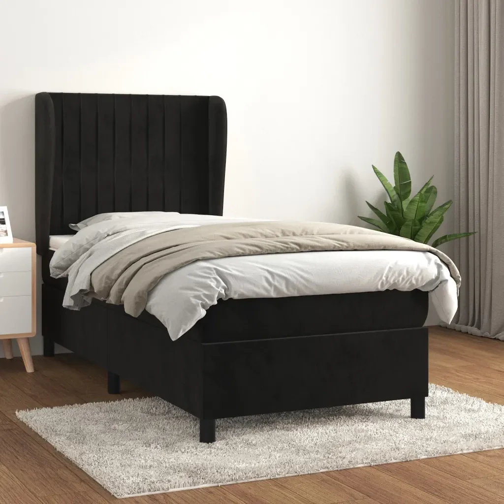 Letto singolo | Letto per adulti | Giroletto a Molle con Materasso Nero 80x200 cm in Velluto - Image 2