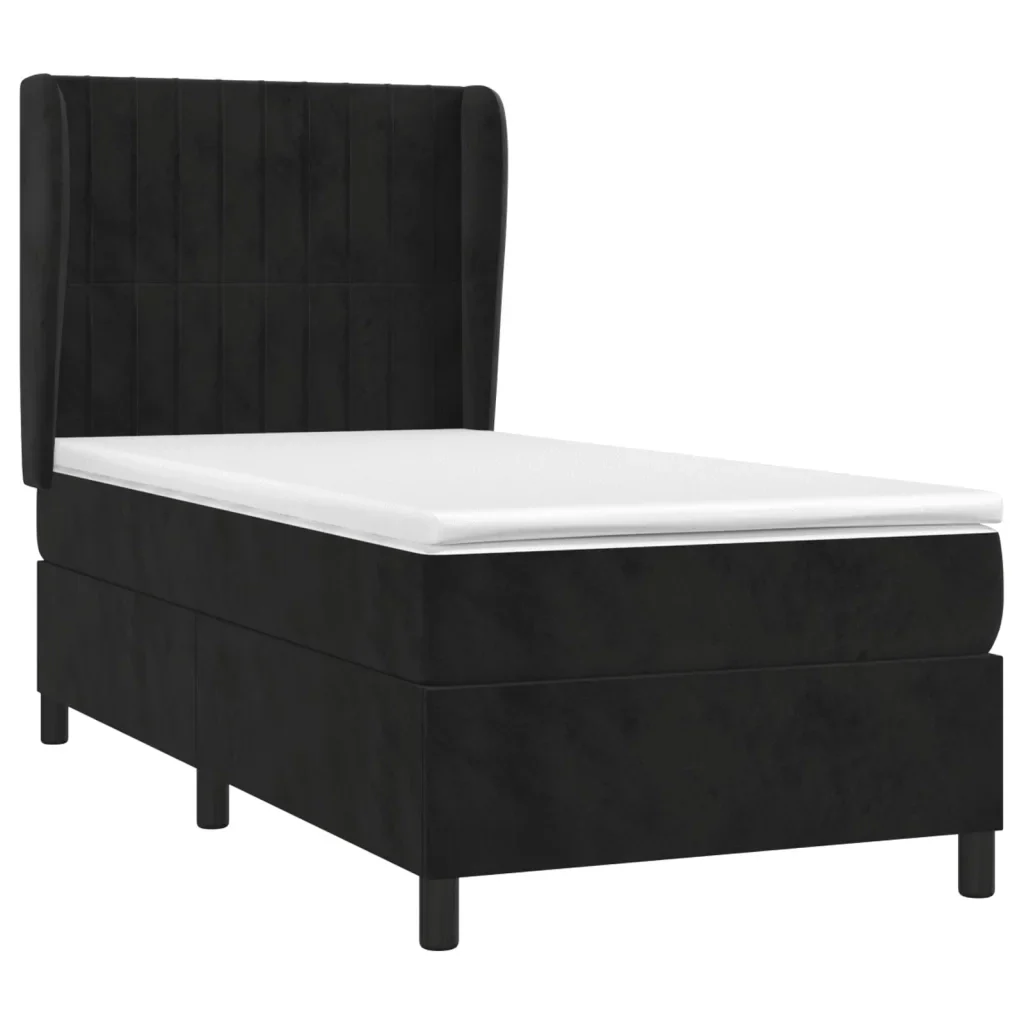 Letto singolo | Letto per adulti | Giroletto a Molle con Materasso Nero 80x200 cm in Velluto - Image 4