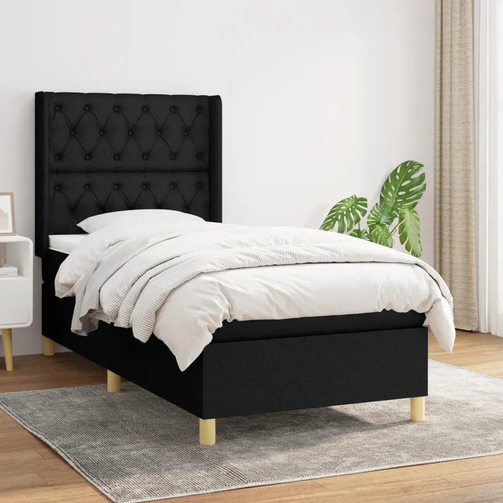 Letto singolo | Letto per adulti | Giroletto a Molle con Materasso Nero 80x200 cm inTessuto - Image 2