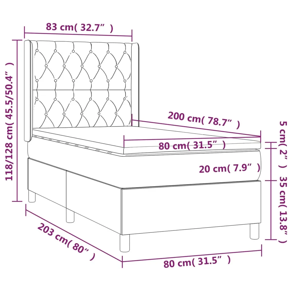 Letto singolo | Letto per adulti | Giroletto a Molle con Materasso Nero 80x200 cm inTessuto - Image 7