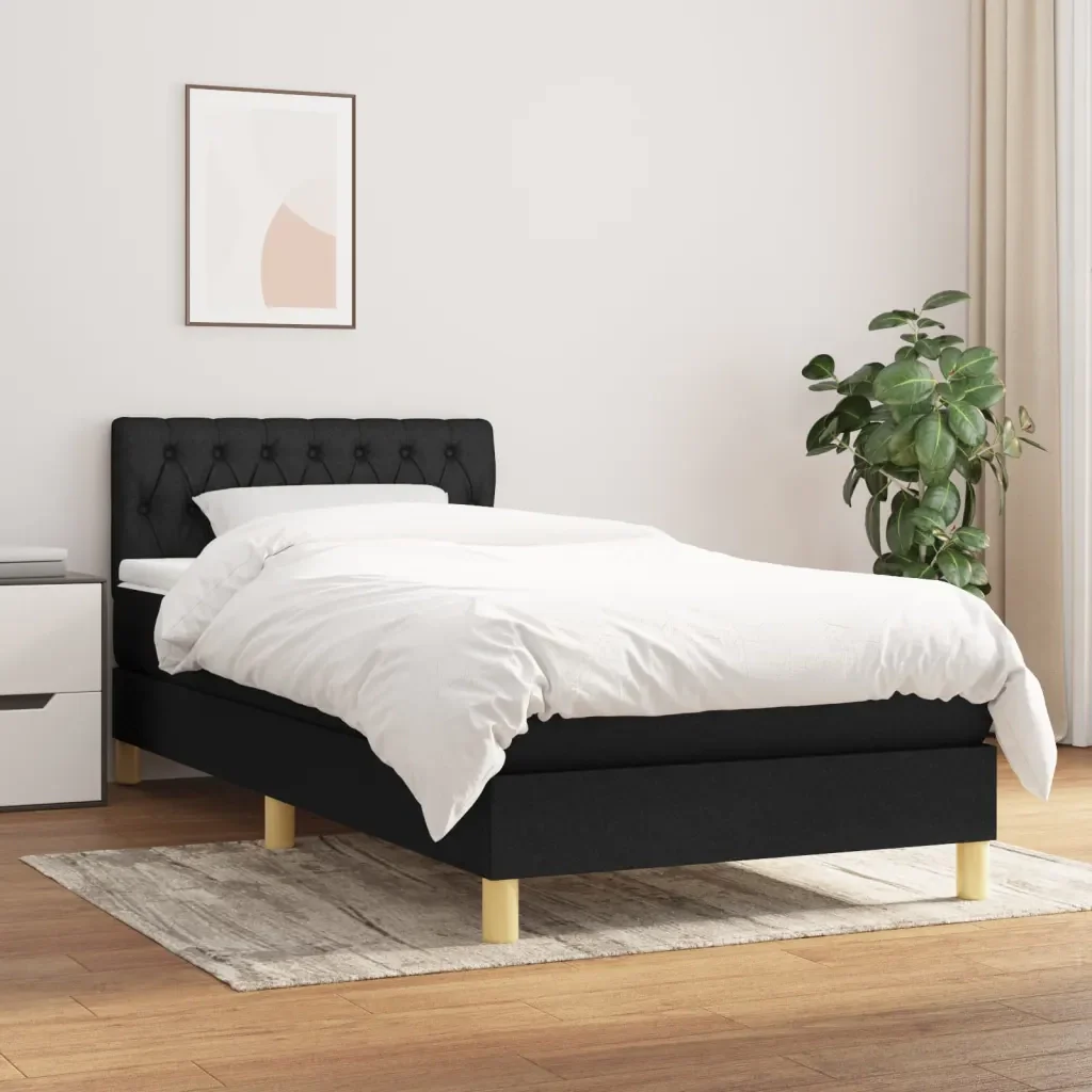 Letto singolo | Letto per adulti | Giroletto a Molle con Materasso Nero 80x200 cm inTessuto - Image 2