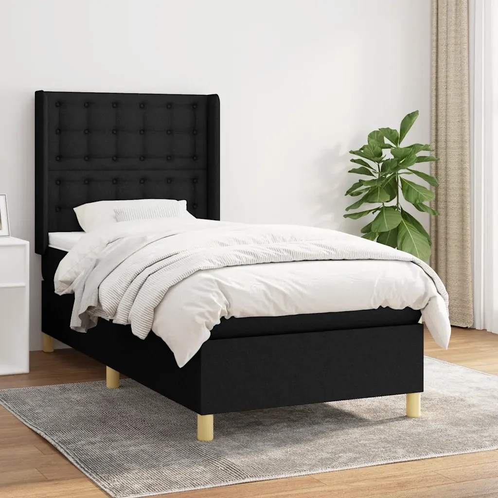Letto singolo | Letto per adulti | Giroletto a Molle con Materasso Nero 80x200 cm inTessuto - Image 2