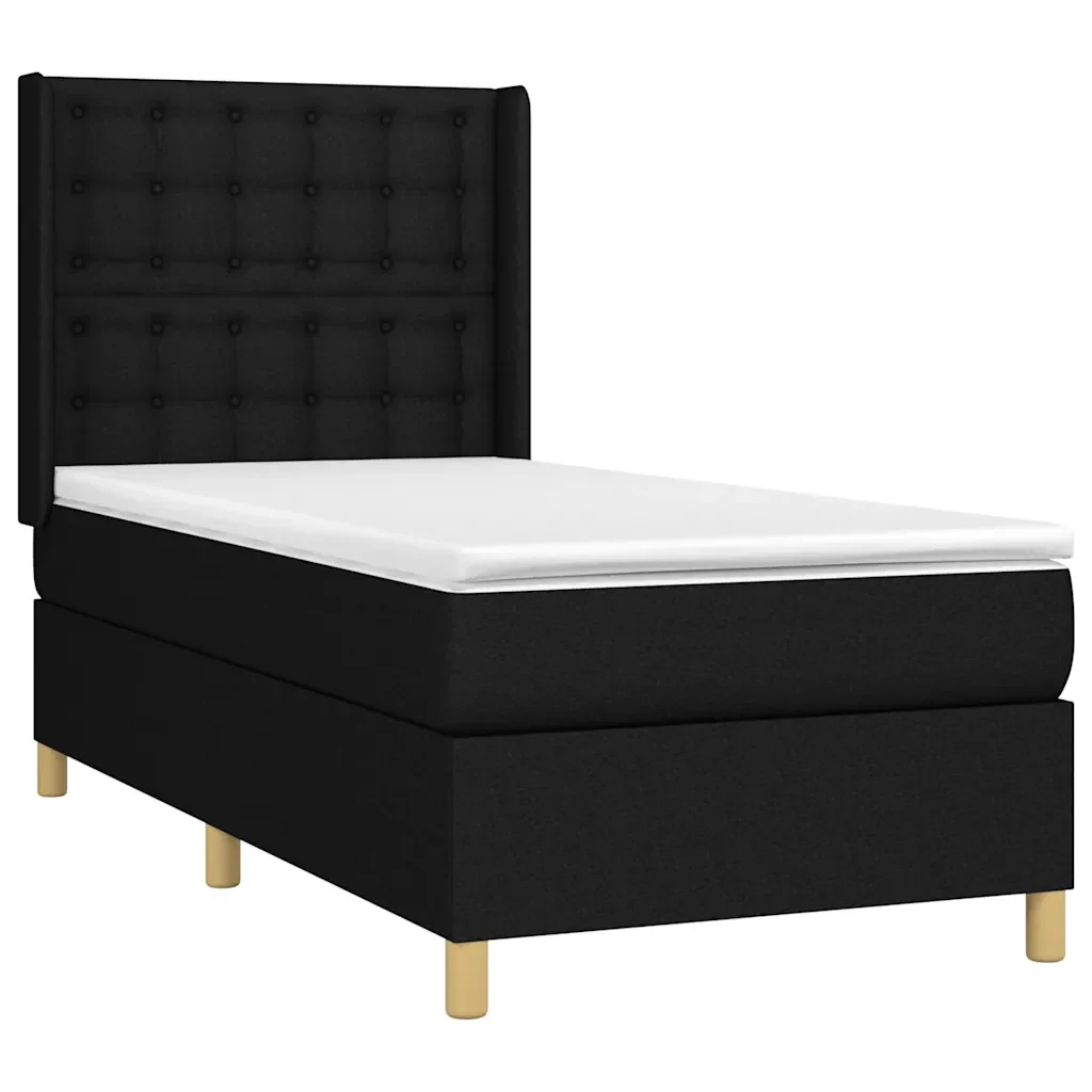 Letto singolo | Letto per adulti | Giroletto a Molle con Materasso Nero 80x200 cm inTessuto - Image 3
