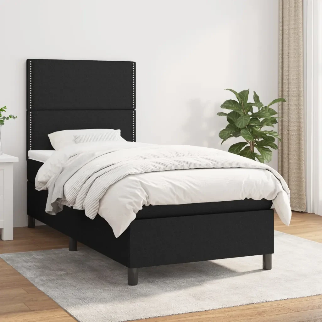 Letto singolo | Letto per adulti | Giroletto a Molle con Materasso Nero 80x200 cm inTessuto - Image 2
