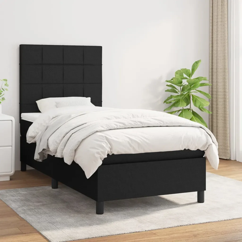Letto singolo | Letto per adulti | Giroletto a Molle con Materasso Nero 80x200 cm inTessuto - Image 2