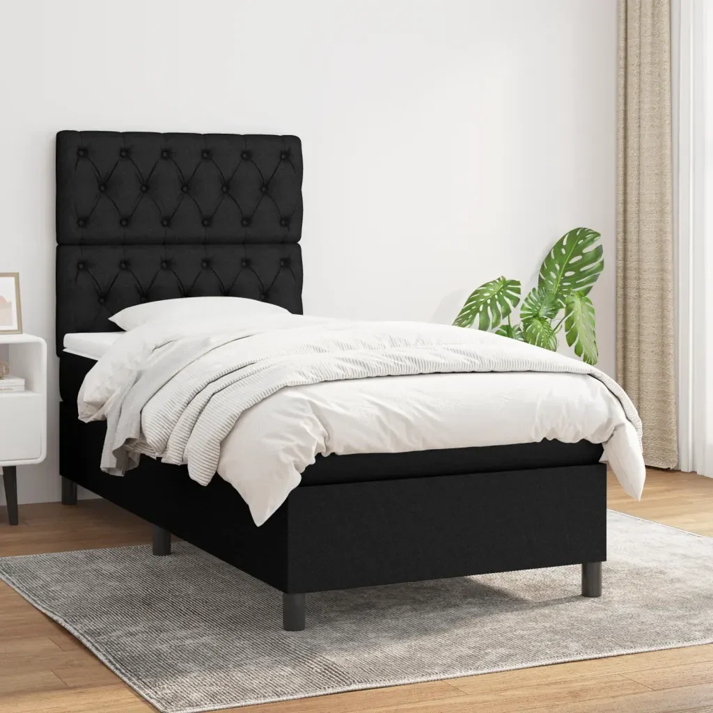 Letto singolo | Letto per adulti | Giroletto a Molle con Materasso Nero 80x200 cm inTessuto - Image 2