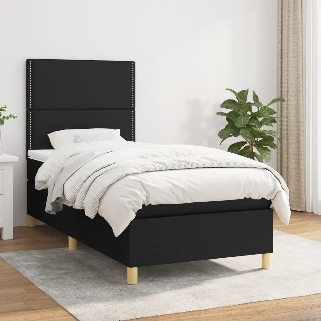 Letto singolo | Letto per adulti | Giroletto a Molle con Materasso Nero 80x200 cm inTessuto - Image 2
