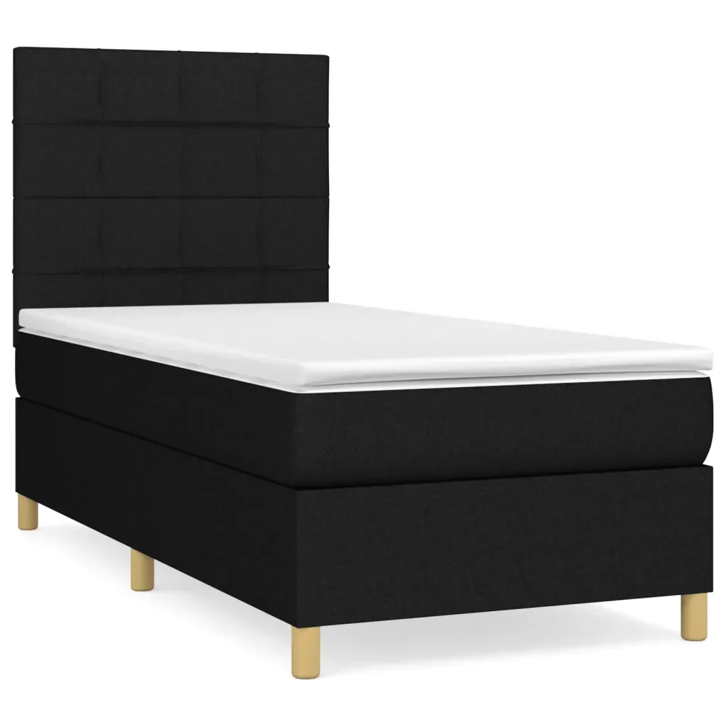 Letto singolo | Letto per adulti | Giroletto a Molle con Materasso Nero 80x200 cm inTessuto