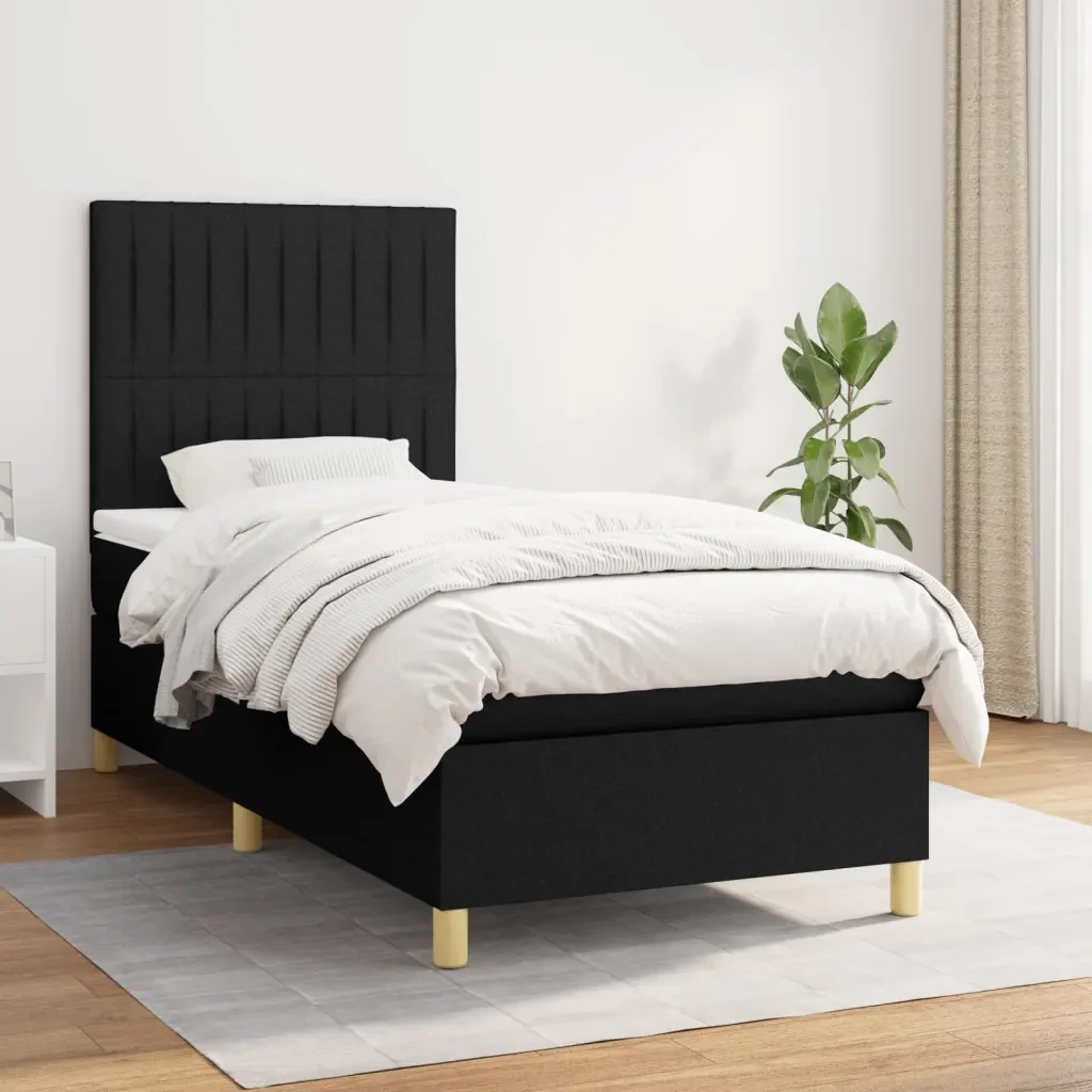 Letto singolo | Letto per adulti | Giroletto a Molle con Materasso Nero 80x200 cm inTessuto - Image 2
