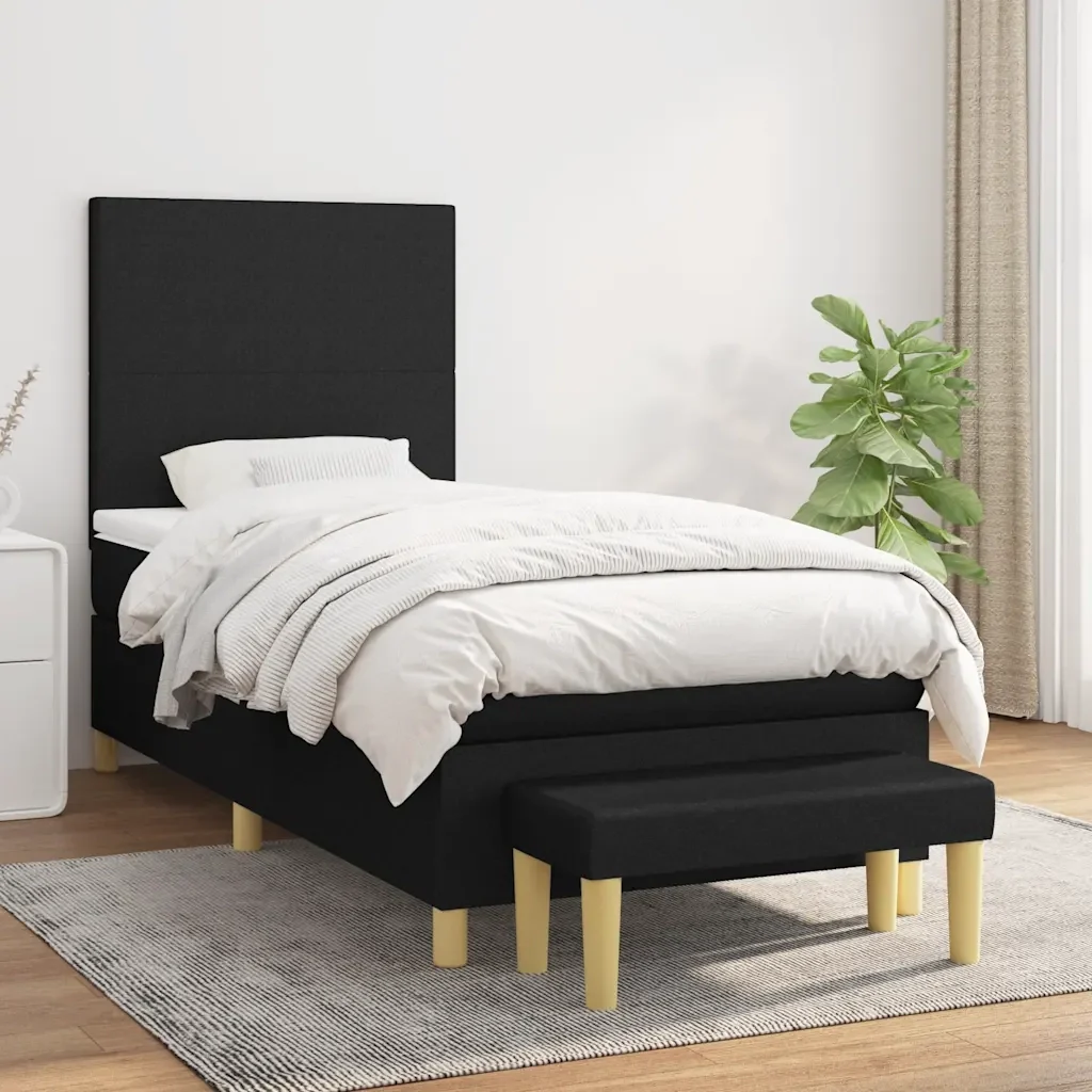 Letto singolo | Letto per adulti | Giroletto a Molle con Materasso Nero 80x200 cm inTessuto - Image 2