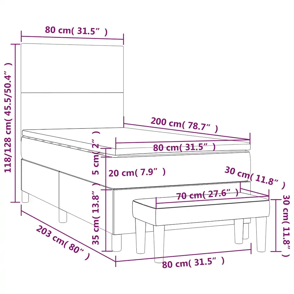Letto singolo | Letto per adulti | Giroletto a Molle con Materasso Nero 80x200 cm inTessuto - Image 8