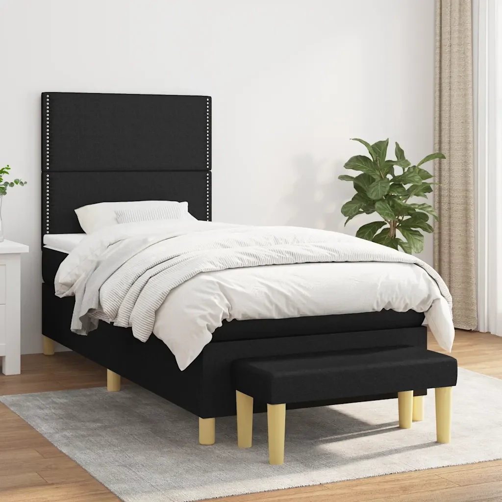 Letto singolo | Letto per adulti | Giroletto a Molle con Materasso Nero 80x200 cm inTessuto - Image 2