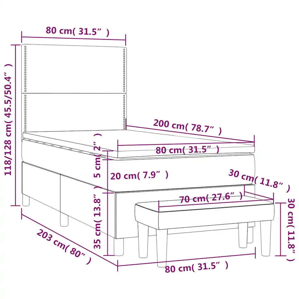 Letto singolo | Letto per adulti | Giroletto a Molle con Materasso Nero 80x200 cm inTessuto - Image 8