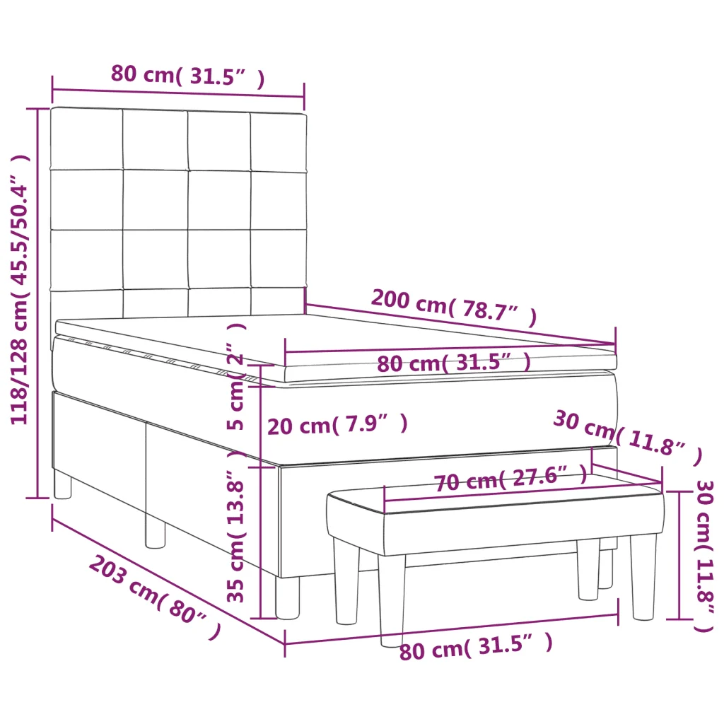 Letto singolo | Letto per adulti | Giroletto a Molle con Materasso Nero 80x200 cm inTessuto - Image 8
